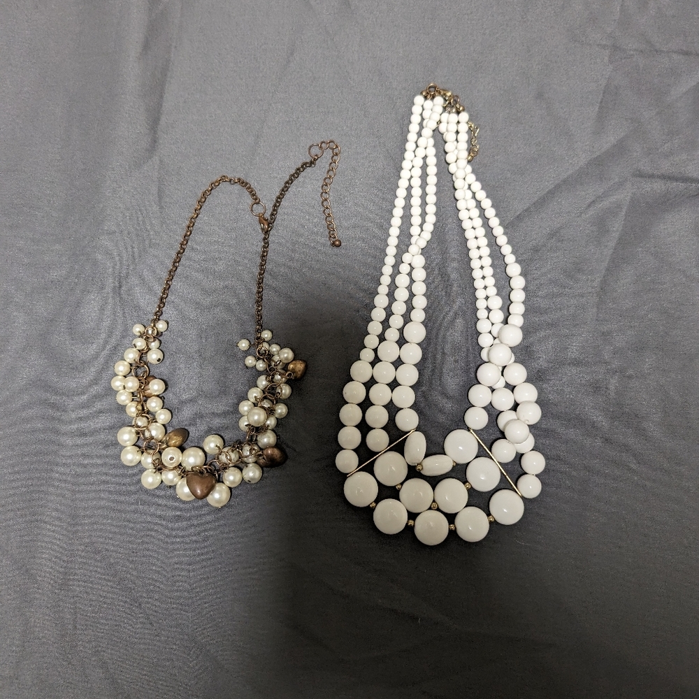 3 statement necklaces from early 2000s pearl and hearts sparkly vintage green - Picture 4 of 8